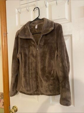 Women's Plush Full-Zip Jacket - Brown